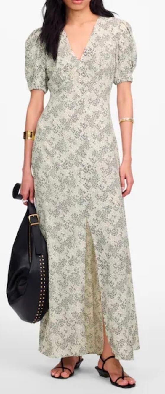 Madewell Puff-Sleeve V-Neck Midi Dress in Floral Size 10 NWT